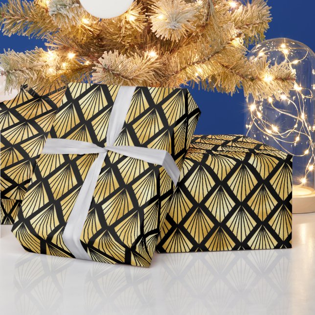 Gold and Black Diamond Art Deco Pattern Wrapping Paper (Holidays)