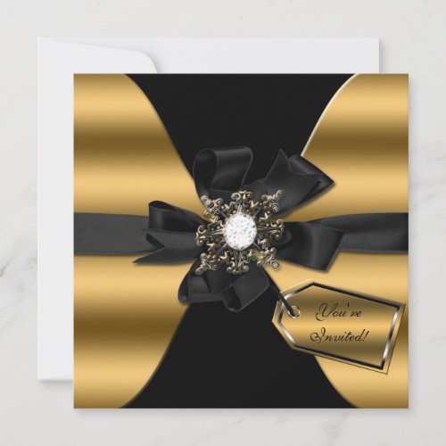 Gold and Black Diamond Bowed Invite