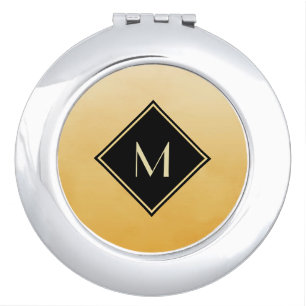 Gold and Black Diamond Monogram Initial Design Compact Mirror