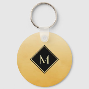 Gold and Black Diamond Monogram Initial Design Keychain