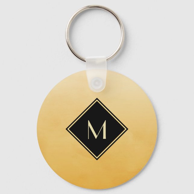 Gold and Black Diamond Monogram Initial Design Keychain (Front)