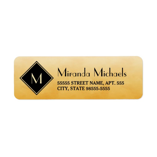 Gold and Black Diamond Monogram Initial Design Label (Front)