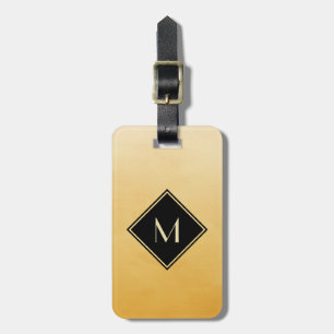 Gold and Black Diamond Monogram Initial Design Luggage Tag