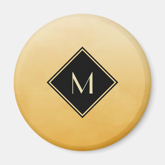 Gold and Black Diamond Monogram Initial Design Magnet (Front)