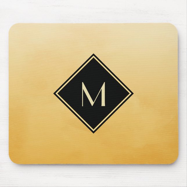 Gold and Black Diamond Monogram Initial Design Mouse Pad (Front)