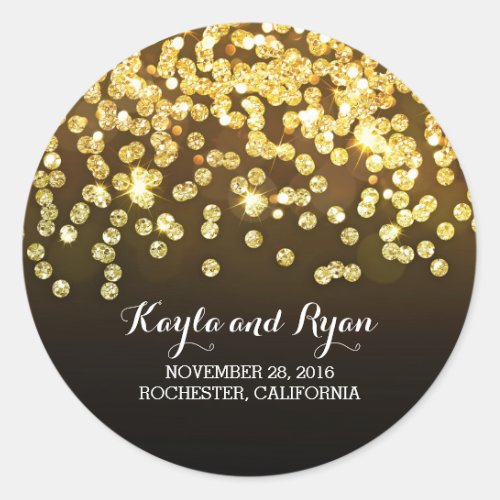 Gold and Black _ Diamonds Glitter Wedding Classic Round Sticker