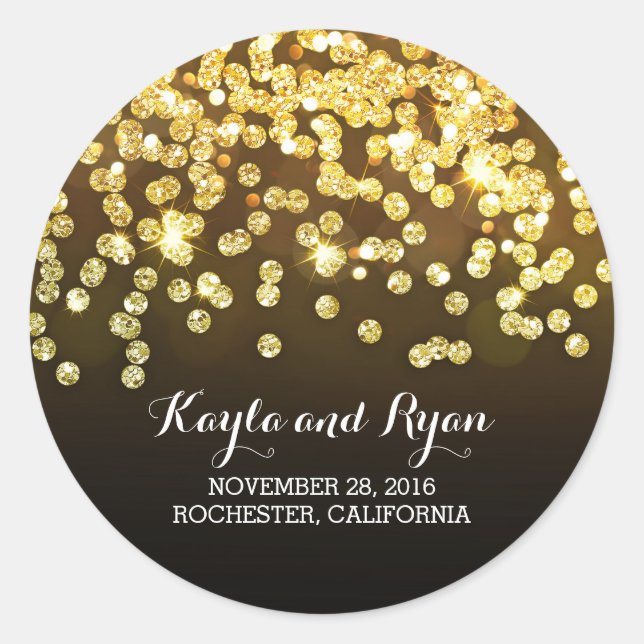 Gold and Black - Diamonds Glitter Wedding Classic Round Sticker (Front)