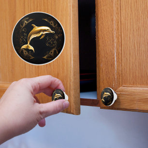 Gold and Black Dolphin Ceramic Knob