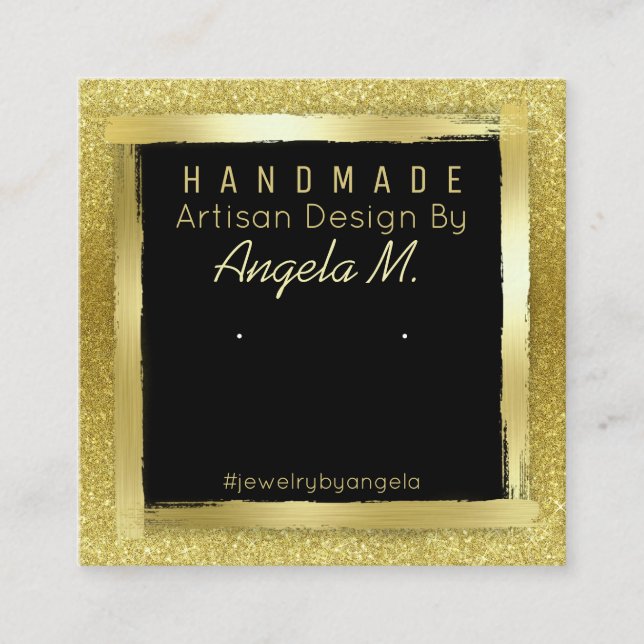 Gold And Black Earring Display Packaging Square Business Card (Front)