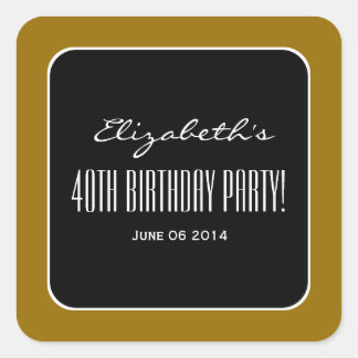 Gold and Black Elegant 40th Birthday Party V01 Square Sticker