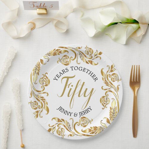 Gold and Black elegant Anniversary Paper Plate