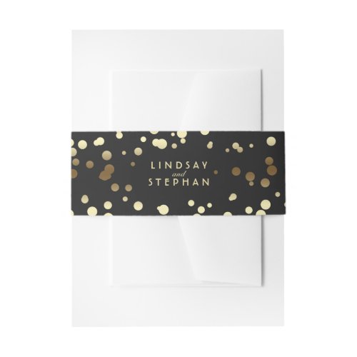 Gold and Black Elegant Confetti Dots Wedding Invitation Belly Band