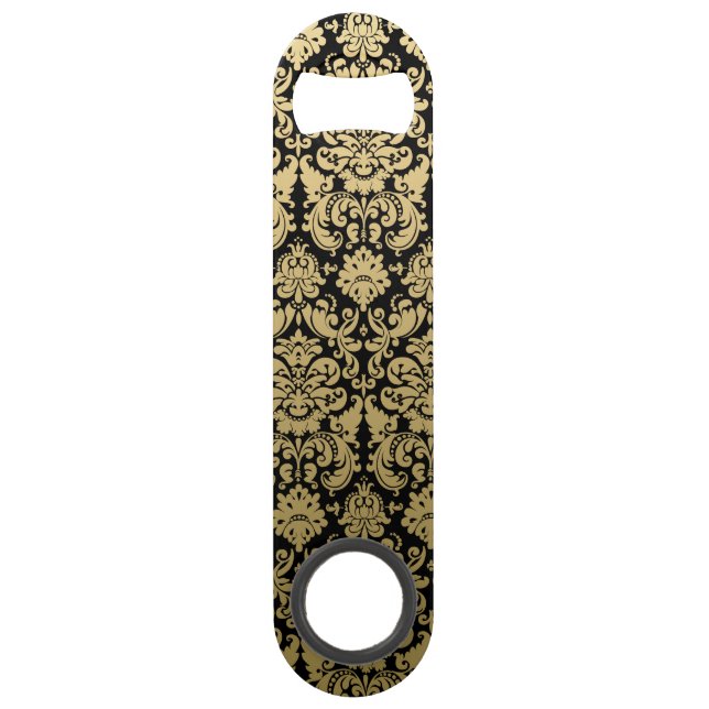 Gold and Black Elegant Damask Pattern Bar Key (Front)