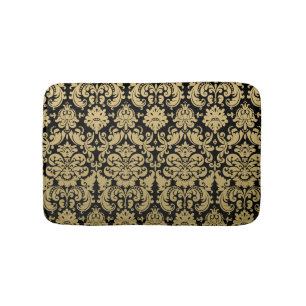 Gold and Black Elegant Damask Pattern Bathroom Mat