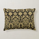 Gold And Black Elegant Damask Pattern Decorative Pillow at Zazzle
