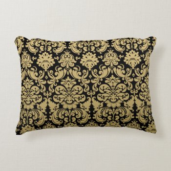 Gold And Black Elegant Damask Pattern Decorative Pillow by DamaskGallery at Zazzle