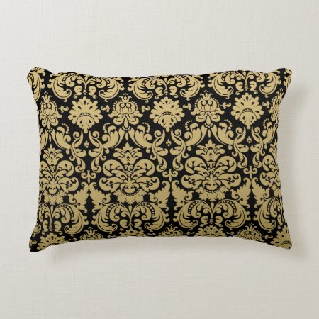 Gold And Black Elegant Damask Pattern Decorative Pillow