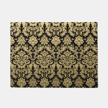 Gold And Black Elegant Damask Pattern Doormat by DamaskGallery at Zazzle