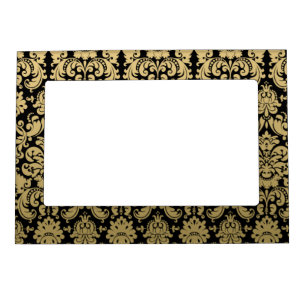 Gold and Black Elegant Damask Pattern Magnetic Picture Frame