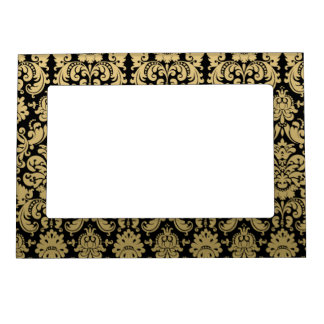 Gold and Black Elegant Damask Pattern Magnetic Picture Frame