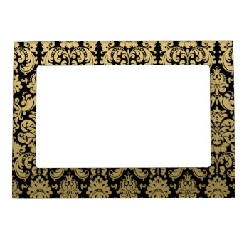 Gold And Black Elegant Damask Pattern Magnetic Picture Frame by DamaskGallery at Zazzle