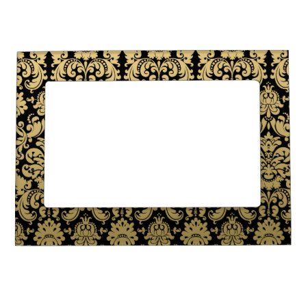 Gold And Black Elegant Damask Pattern Magnetic Picture Frame
