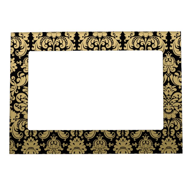 Gold and Black Elegant Damask Pattern Magnetic Picture Frame (Front)