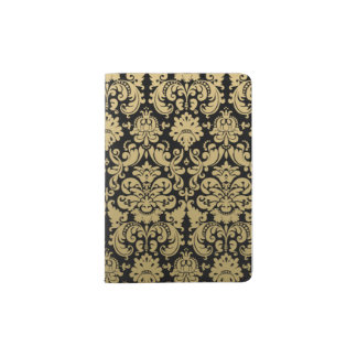 Gold and Black Elegant Damask Pattern Passport Holder