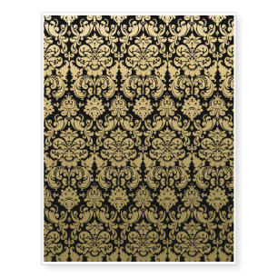 Gold and Black Elegant Damask Pattern Temporary Tattoos