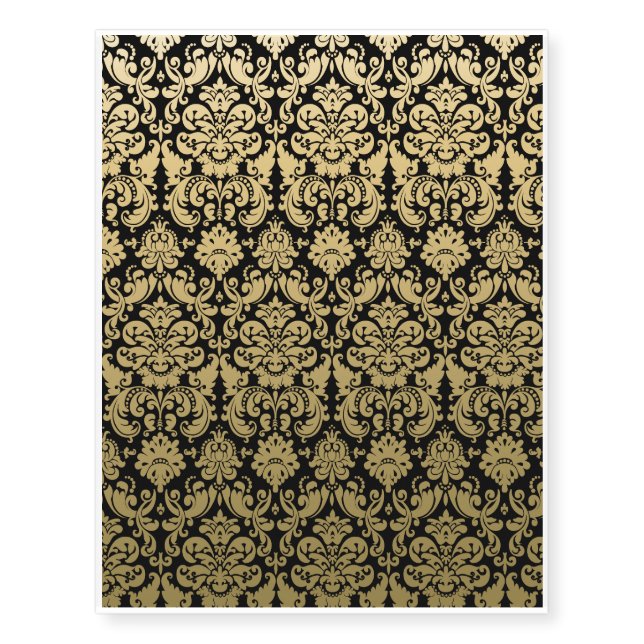 Gold and Black Elegant Damask Pattern Temporary Tattoos (Front)