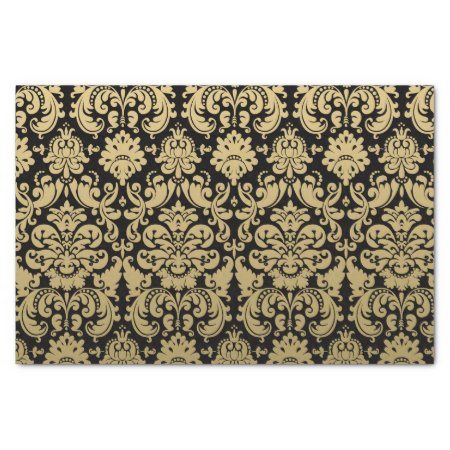 Gold And Black Elegant Damask Pattern Tissue Paper