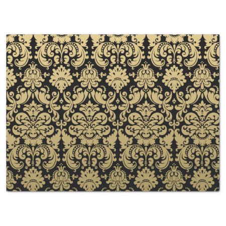 Gold And Black Elegant Damask Pattern Tissue Paper