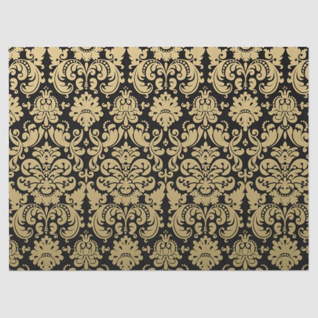 Gold and Black Elegant Damask Pattern Tissue Paper (Front)