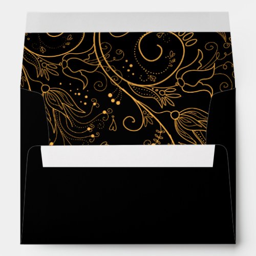 Gold and Black Elegant Floral Wedding Envelope