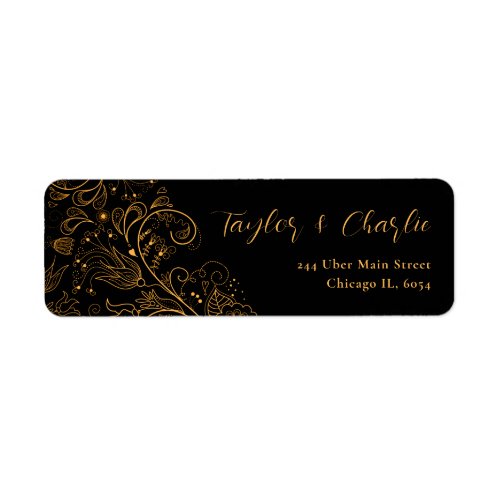 Gold and Black Elegant Floral Wedding Label