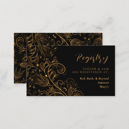 Gold and Black Elegant Floral Wedding Registry Enclosure Card