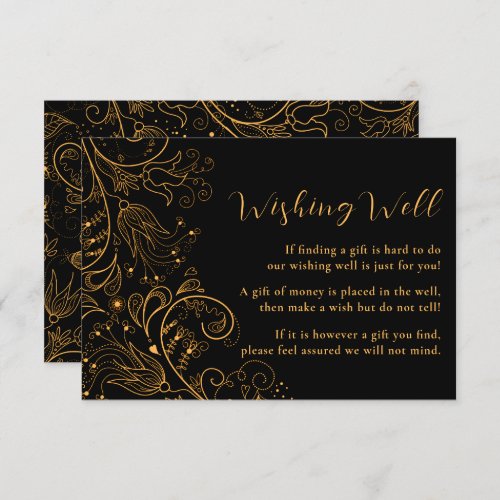 Gold and Black Elegant Floral Wedding Wishing Well Enclosure Card