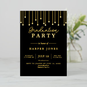 Gold and black elegant Graduation Class of 2025 Foil Invitation