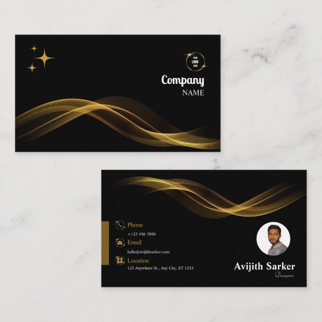 Gold And Black Elegant Modern Personalized Business Card (Front/Back)