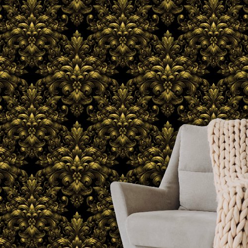 Gold and Black Elegant Ornate Baroque Opulence Wallpaper