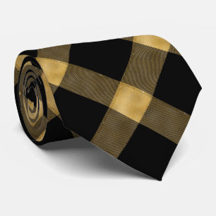 Gold and Black Elegant Plaid Neck Tie