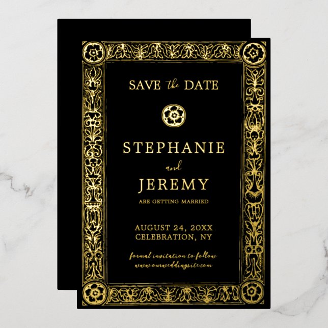 Gold and Black Elegant Save the Date  Foil Invitation (Front/Back)