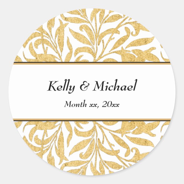 Gold and Black Elegant Style Wedding Classic Round Sticker (Front)