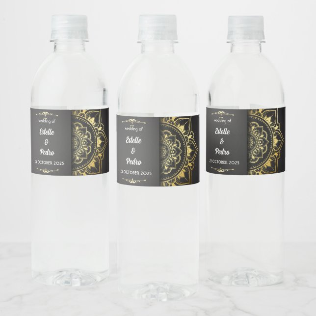 Gold And Black Elegant Wedding Favors Rustic Water Bottle Label (Bottles)