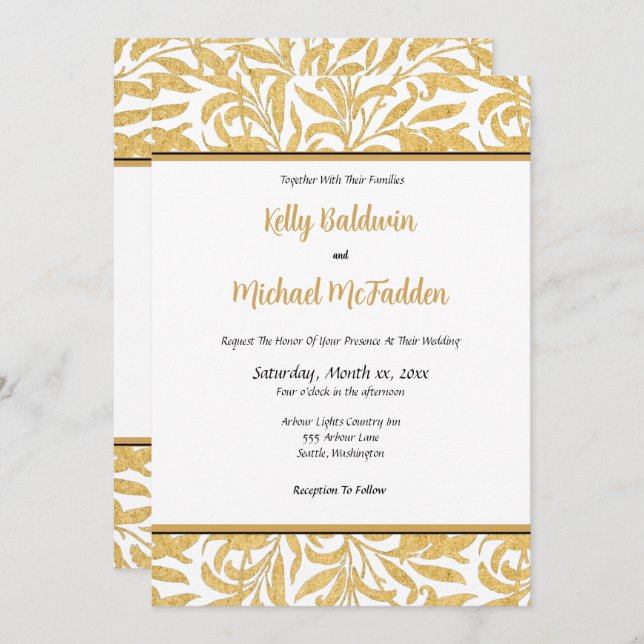 Gold and Black Elegant Wedding Invitation (Front/Back)
