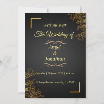 Gold And Black Elegant Wedding Invitation Portrait by Hodge_Retailers at Zazzle