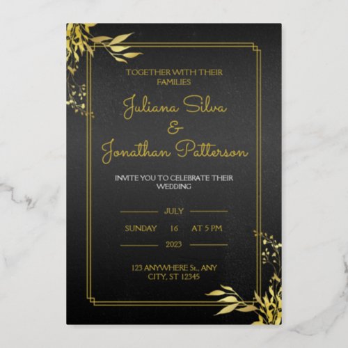 Gold And Black Elegant Wedding Invitation Portrait Foil Invitation