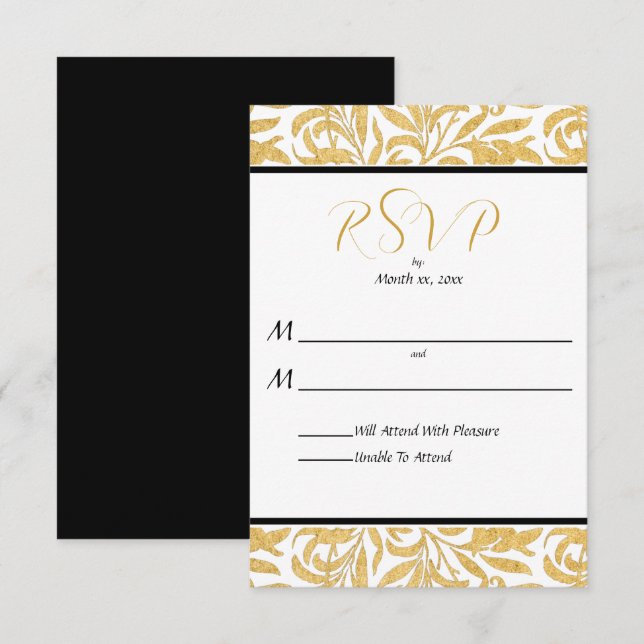 Gold and Black Elegant Wedding Reply  RSVP Card (Front/Back)