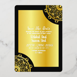 Gold and Black Elegant Wedding Save the Date Foil Invitation