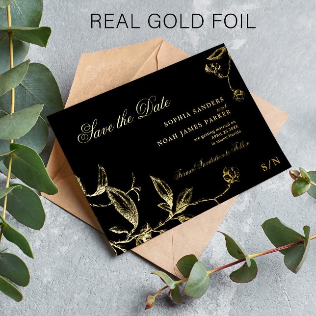 Gold and black elegant wedding save the date foil invitation (Creator Uploaded)